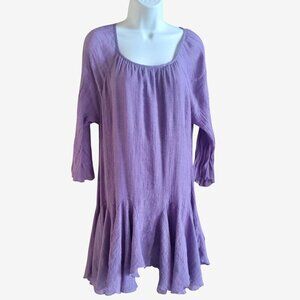 INDIGO Soul lavender Purple‎ Boho Tunic Ruffled Hem Dress -M
